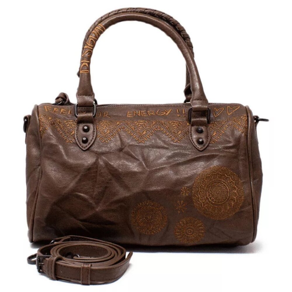 DESIGUAL Brown Vegan Leather Embroidered Shoulder‎ Crossbody Purse Bag Handbag